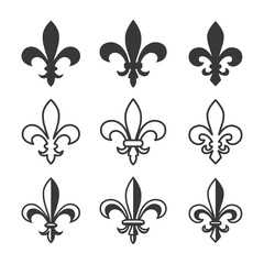 set of fleur de lis floral symbol flat and outline style vector images © 4luck