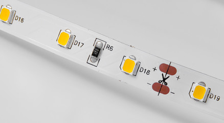 Diode strip on a white background . Led lights tape close-up