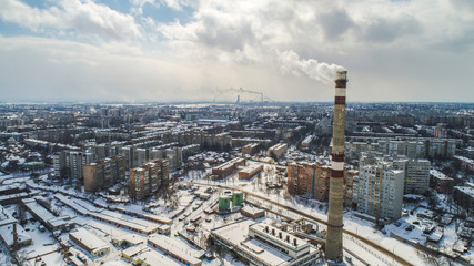 winter city pano with plant on front air photo 
