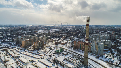 winter city pano with plant on front air photo 
