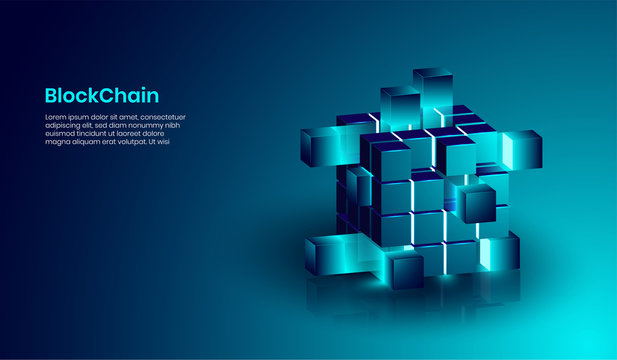 Isometric blockchain and cryptocurrency technology concept, realistic shape of blockchain connected together. vector