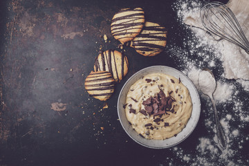 cookie dough, chocolate biscuits, preparing dough for baking