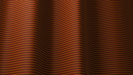 3d illustration of a wavy surface made of different colored lines.