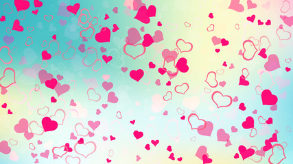 Design element for wallpaper, textiles, packaging, printing, holiday invitation for wedding. Red hearts of confetti are falling. Festive background. Red on Gradient fond Vector.