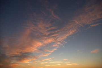 sunset in the sky,clouds,orange,cloudscape,evening,color,blue