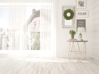 White empty room. Scandinavian interior design. 3D illustration