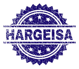 HARGEISA stamp seal watermark with distress style. Blue vector rubber print of HARGEISA title with unclean texture.