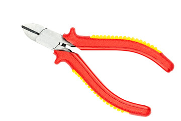 Cutting pliers isolated on white background for construction, industrial, electrician concept design.