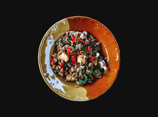 Rice topped with stir-fried pork and basil