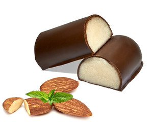 Chocolate covered marzipan bars isolated on a white background 