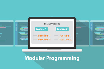 modular programming language concept terms in development program science education - vector