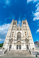 Fototapeta na wymiar Tall building of the Cathedral of St Michael and St Gudula in the center of Brussels, Belgium, Europe