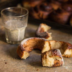 buns  with cinnamon - Cinnabon cooking process. (food background). copy space