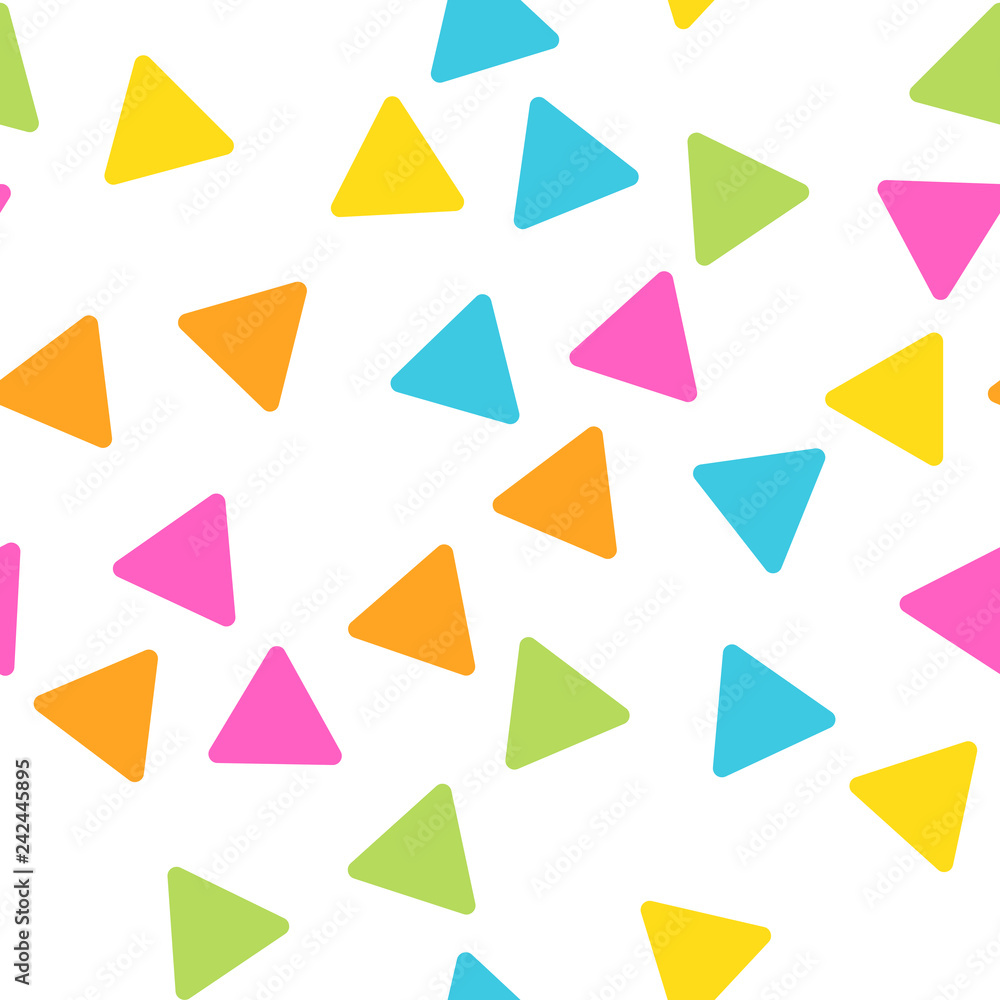 Poster seamless abstract geometric pattern of triangles in random order. funny, happy and children theme. s