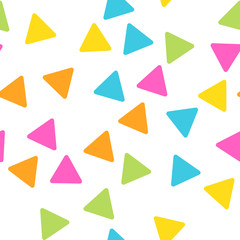 Seamless abstract geometric pattern of triangles in random order. Funny, happy and children theme. Simple flat vector illustration.