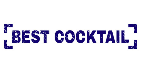 BEST COCKTAIL text seal print with grunge style. Text title is placed between corners. Blue vector rubber print of BEST COCKTAIL with dust texture.