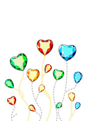 Template for greeting card with diamond hearts.