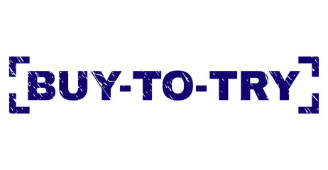 BUY-TO-TRY text seal watermark with distress texture. Text tag is placed inside corners. Blue vector rubber print of BUY-TO-TRY with unclean texture.