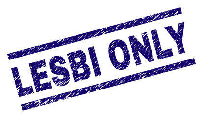 LESBI ONLY seal print with grunge style. Blue vector rubber print of LESBI ONLY caption with grunge texture. Text caption is placed between parallel lines.