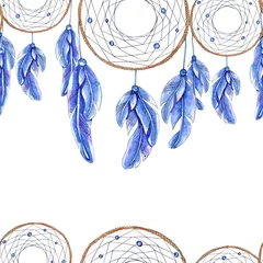 Wallpaper murals Dream catcher Watercolor hand drawn template of dreamcatcher and feathers.