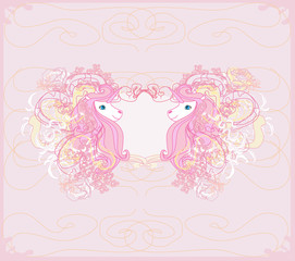 Cartoon unicorns,  pink card © diavolessa