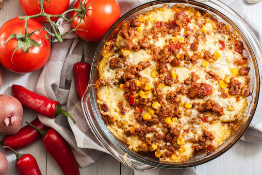 Mexican potato casserole with minced meat