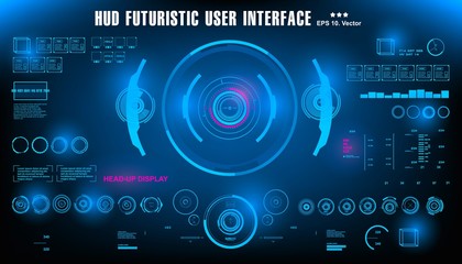 HUD futuristic blue user interface, dashboard display virtual reality technology screen, target