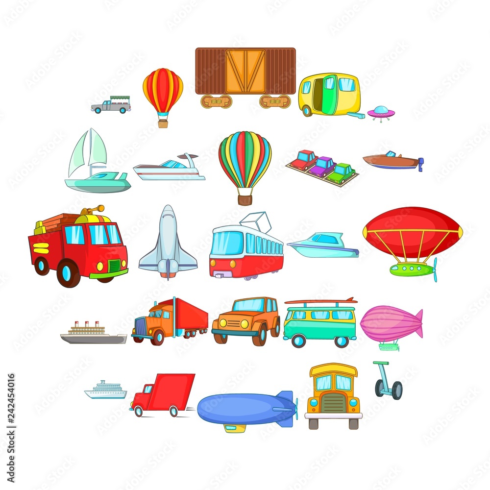 Poster getting around the world icons set. cartoon set of 25 getting around the world vector icons for web 