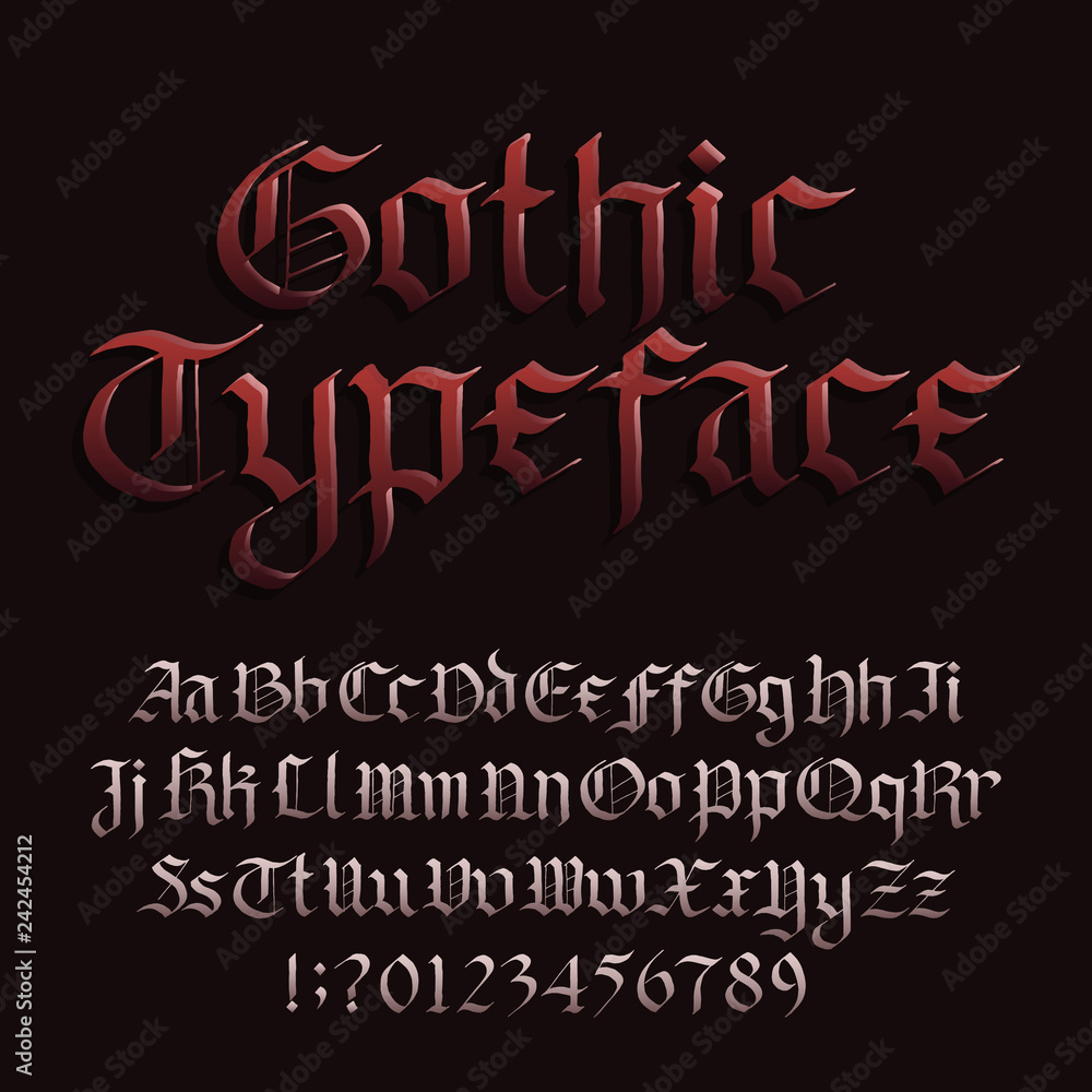 Fototapete gothic font alphabet font. blackletter fracture letters symbols and numbers. stock vector typescript