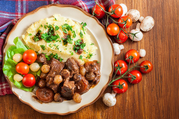 Dinner or lunch with beef Bourguignon stew