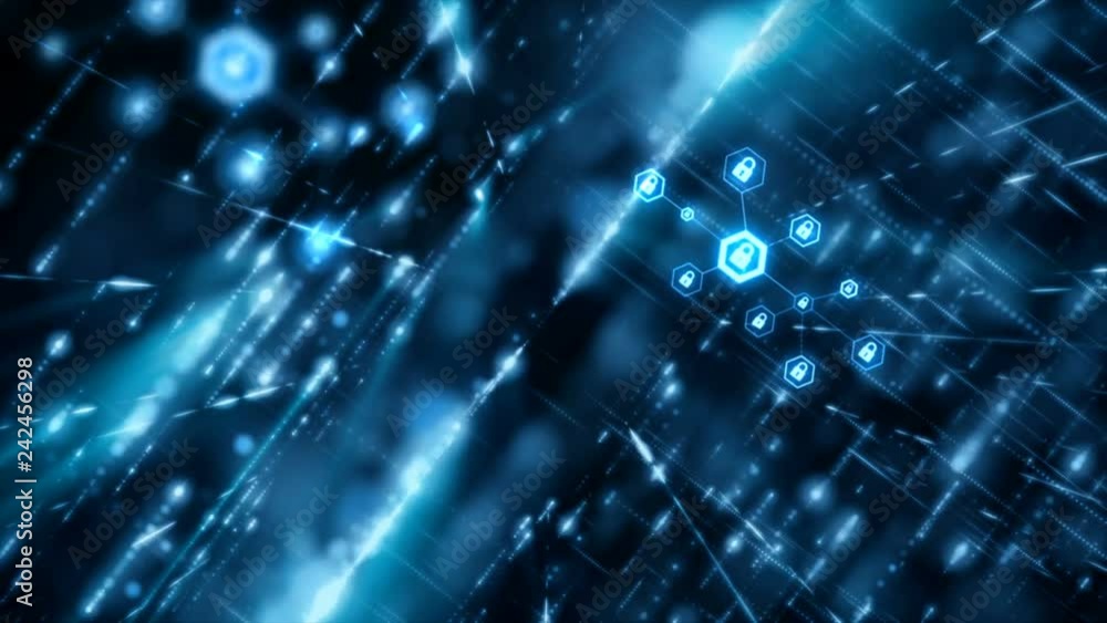 Poster 4k network security concept abstract background lock pad in the hexagon shape with connection line p