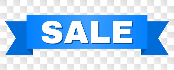 SALE text on a ribbon. Designed with white caption and blue stripe. Vector banner with SALE tag on a transparent background.