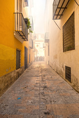 smoke in the alley from the fireworks at the Spanish wedding
