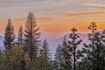 Sunset over Yosemite National Forest and Sierra Nevada