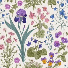 Fototapety  Kwiatowy wzór. Ogród w dzień. Vintage ilustracji botanicznych wektor.
