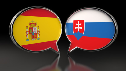 Obraz premium Spain and Slovakia flags with Speech Bubbles. 3D illustration