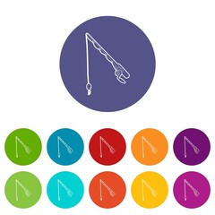 Fishing rod icons color set vector for any web design on white background