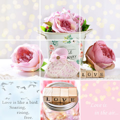 pastel color collage with love symbols