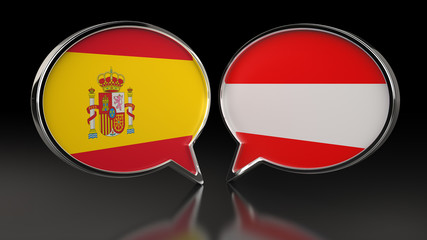 Spain and Austria flags with Speech Bubbles. 3D illustration