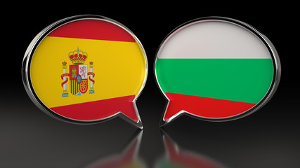 Obraz premium Spain and Bulgaria flags with Speech Bubbles. 3D illustration