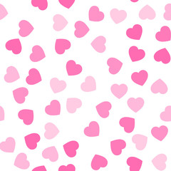 Pink hearts seamless pattern. Random scattered hearts background. Love or Valentine theme. Vector illustration.