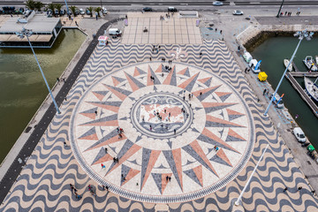 The wind rose on the square of the monument to the discoveries in Lisbon