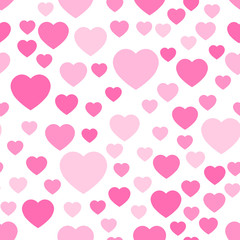 Pink hearts seamless pattern. Random scattered hearts background. Love or Valentine theme. Vector illustration.