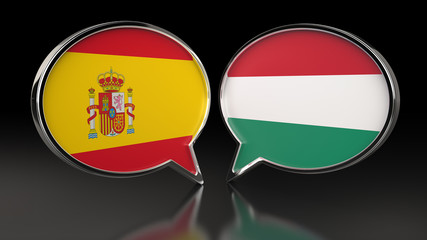 Obraz premium Spain and Hungary flags with Speech Bubbles. 3D illustration