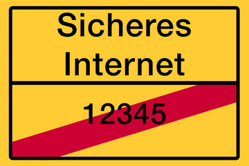 Symbolisches Ortsschild mit Darstellung schlechter Datenschutz, Internetsicherheit