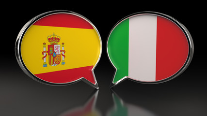 Obraz premium Spain and Italy flags with Speech Bubbles. 3D illustration