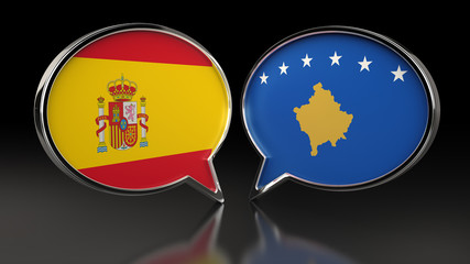 Spain and Kosovo flags with Speech Bubbles. 3D illustration