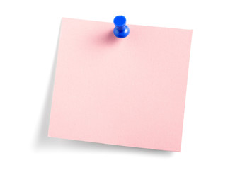pink note with blue draw pin