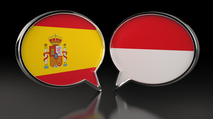 Obraz premium Spain and Monaco flags with Speech Bubbles. 3D illustration