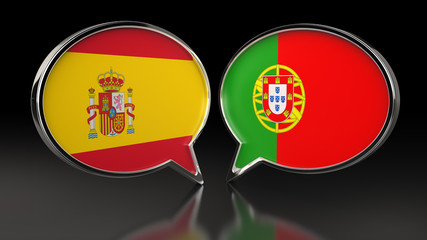 Obraz premium Spain and Portugal flags with Speech Bubbles. 3D illustration